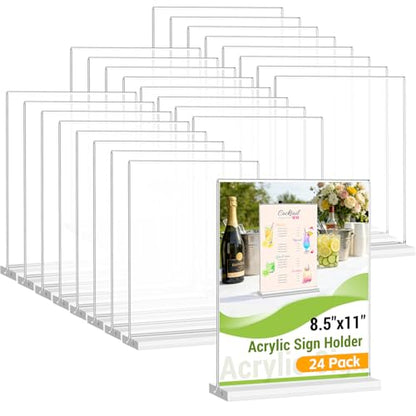Dynta 24 Pack Acrylic Sign Holder 8.5 x 11 Inches Clear Table Sign Holder - size: 8.5x11 Inches
