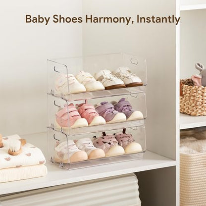 HBlife Clear Acrylic Kids Shoe Rack Baby Toddler Shoe Storage Organizer for Closet Floor Entryway Bedroom, 3 Tier Stackable Small Shoe Rack Shelf Display Stand - size: 3 Tier