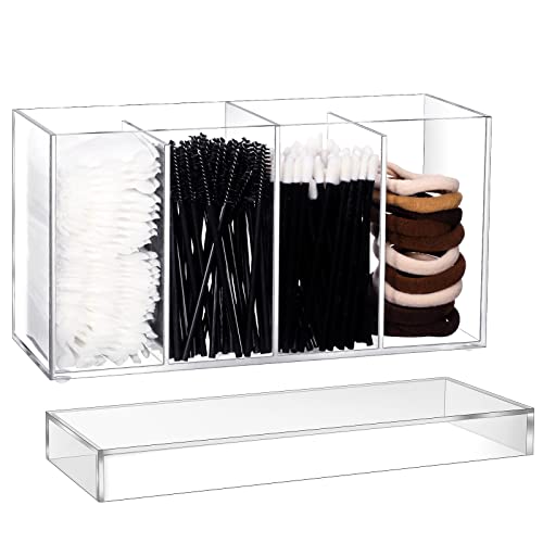 1 Pack 4 Compartment Acrylic Makeup Organizer with Lid Lash Cart Organizer