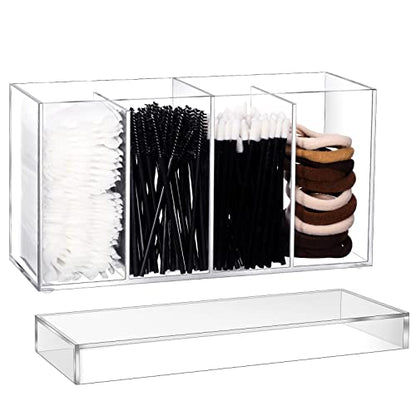 1 Pack 4 Compartment Acrylic Makeup Organizer with Lid Lash Cart Organizer