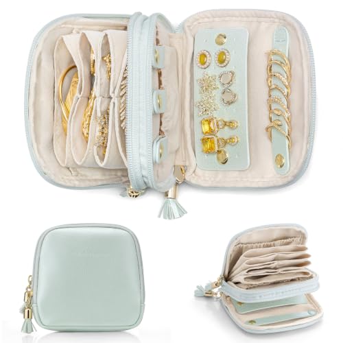 VLANDO 2-Layer Jewelry Travel Case for Necklaces,Rings,Earrings - color: Mint Green