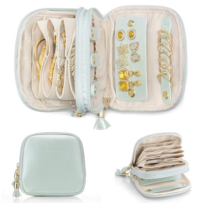 VLANDO 2-Layer Jewelry Travel Case for Necklaces,Rings,Earrings - color: Mint Green