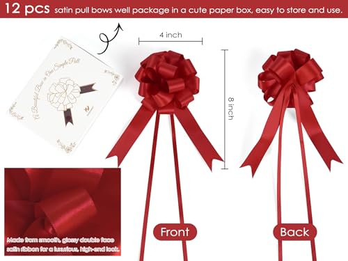 HUIHUANG Red Christmas Pull Bows for Gift Wrapping 4"x8" Red Christmas Bows - color: Red, size: 1 Pack (12 bows, 4 in x 8 in)