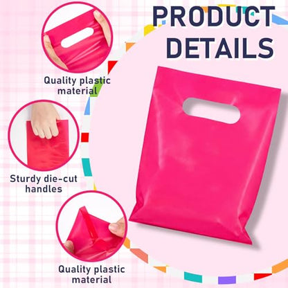 Maitys Rose Red 300 Pcs Small Plastic Bags with Handles 5x7 for Business - color: Rose Red