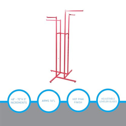 SSWBasics Hot Pink 4-Way Clothing Display Rack With Straight Arms- Durable Retail Clothing Rack for Boutique, Retail, and Thrift Stores - Sleek and Stylish Garment Display Stand