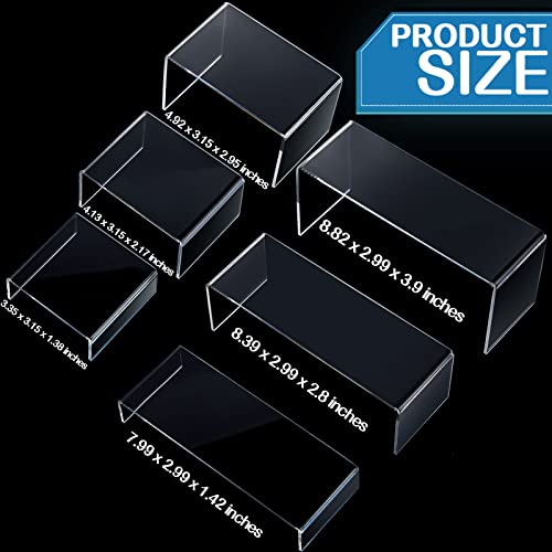 Sintuff 36 Pcs Acrylic Risers Clear Rectangular Display Stands ( 3.4”L~4”L~5”L) Showcase Collectibles Display Stands for Figures Perfume Organizer, Figures, Jewelry, Dessert, Cupcake