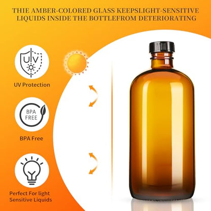 Vitreaux Amber Glass Spray Bottles 8oz,3 Pack Brown Glass Spray Bottles
