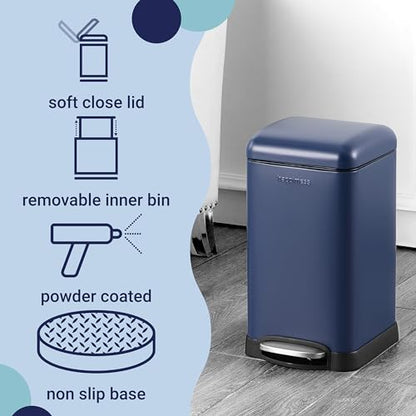 happimess Betty Retro Mini 3.2 Gal Step Trash Can, Denim Blue - color: Denim Blue