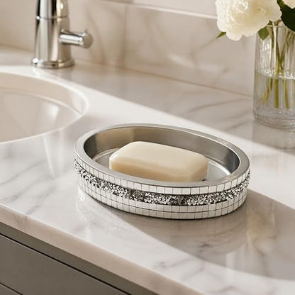 Silver Mosaic Soap Dish and Bathroom Tray, Shiny Soap Holder - size: Soap Dish