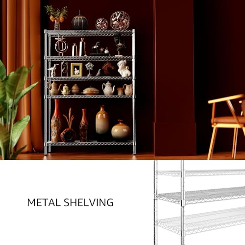 IZEUK 4250 LBS Garage Shelving Wide Storage Shelves 5 Tier Metal Shelves Heavy Duty Adjustable Utility Shelf Rack Chrome 17.7" D x 59.1" W x 70.4" H - color: Chrome, size: 5 Tier, 17.7" D x 59.1" W x 70.4" H