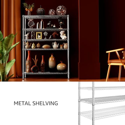 IZEUK 4250 LBS Garage Shelving Wide Storage Shelves 5 Tier Metal Shelves Heavy Duty Adjustable Utility Shelf Rack Chrome 17.7" D x 59.1" W x 70.4" H - color: Chrome, size: 5 Tier, 17.7" D x 59.1" W x 70.4" H