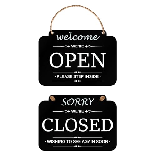 Open and Closed Sign Acrylic Black Double Sided 11 × 7 Inches - color: Black