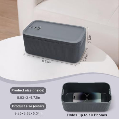 Lockable Storage Box, Small Lock Box with Combination Code for Phone/Medicine Safe/Food Home/Refrigerator/Office/Personal Items/Travel/Gift,9.25 x 5.04 x 3.62’’ - color: Gray