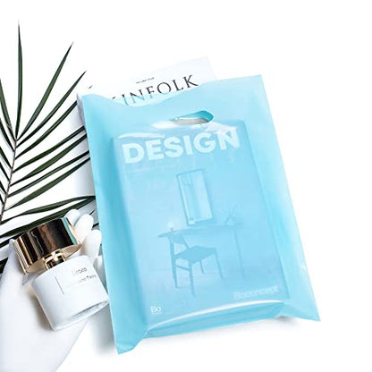 100 Pastel Blue Plastic Bags With Handles 9x12 Merchandise Bags - color: Pastel Blue