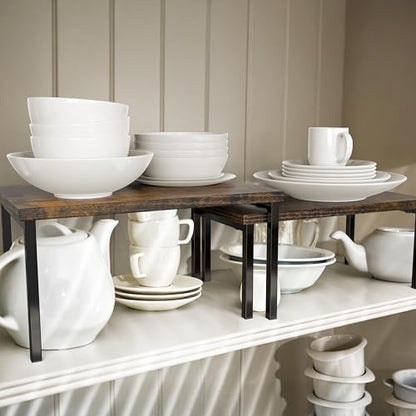 Simple Houseware Stackable Cabinet Counter Shelf Wooden Top, Rustic Brown - color: Rustic Brown, size: Standard