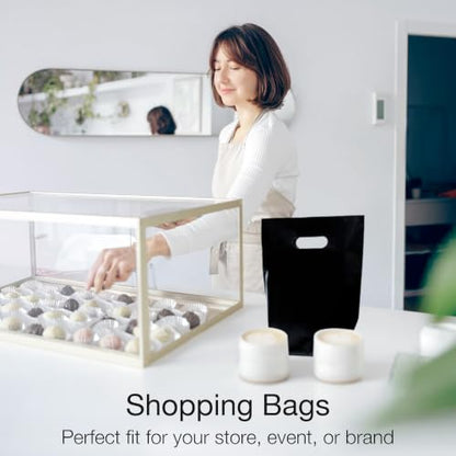 Choice Marts 100 Black Plastic Bags With Handles 9x12 Merchandise Bags - color: Black
