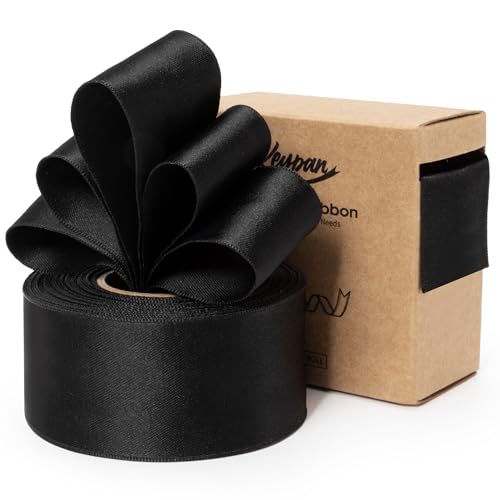 Keypan Black Satin Ribbon Double-Faced Wired 1-1/2 Inch x 10 Yards - color: Black, size: 1-1/2"