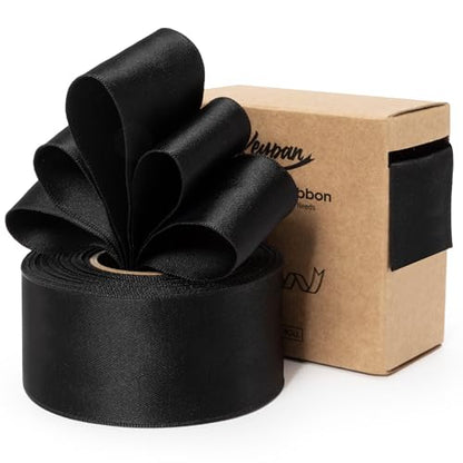 Keypan Black Satin Ribbon Double-Faced Wired 1-1/2 Inch x 10 Yards - color: Black, size: 1-1/2"