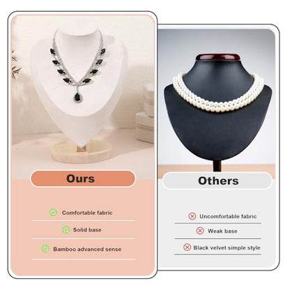 2 Pcs Necklace Display Stand Bamboo, Wooden Jewelry Bust Holder with Beige Velvet, 9.1 Inch Height, 6.6 Inch Width, Ideal for Home or Store Showcase, Organizer and Photography Prop