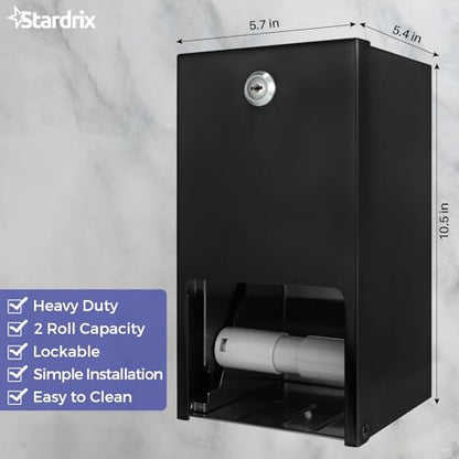 Stardrix Matte Black 2 Roll Stainless Steel Commercial Toilet Paper Dispenser, Heavy Duty Wall Mount Tissue Holder with Lock for Restroom/Bathroom - color: Matte Black