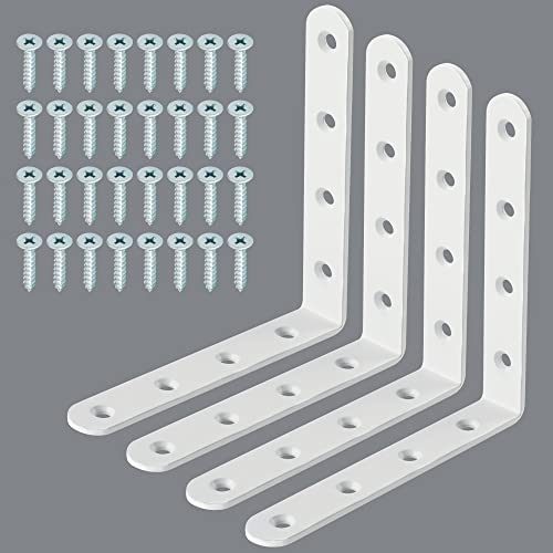 Alise 4Pcs Floating Shelf Brackets, White Heavy Duty L Bracket for Shelves - color: White, size: (4P) 5x5x0.8 inch