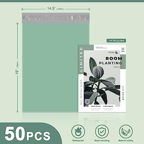 Metronic Poly Mailers 14.5x19 50PC Large Shipping Bags in Grayed Jade Green - color: Grayed Jade Green, size: 14.5x19 50PC