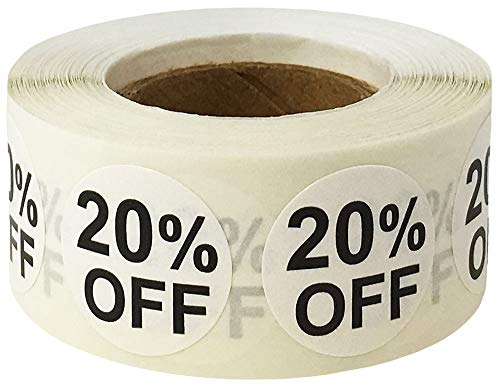 InStockLabels 20% White Retail Sale Stickers, 3/4 Inch, 500 Labels