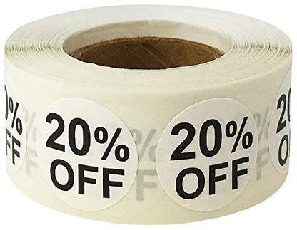 InStockLabels 20% White Retail Sale Stickers, 3/4 Inch, 500 Labels