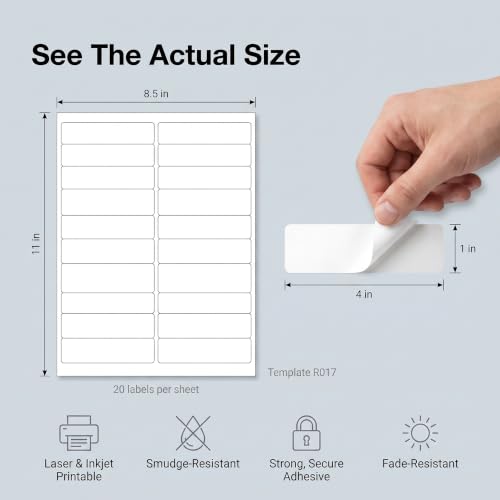 4" X 1" Matte White Printable Address Labels (100 Sheets, 2000 Stickers) - style: 2000 Labels