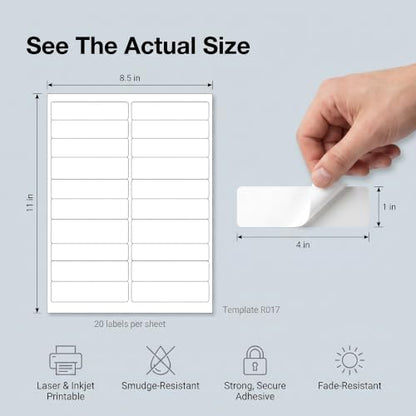 4" X 1" Matte White Printable Address Labels (100 Sheets, 2000 Stickers) - style: 2000 Labels