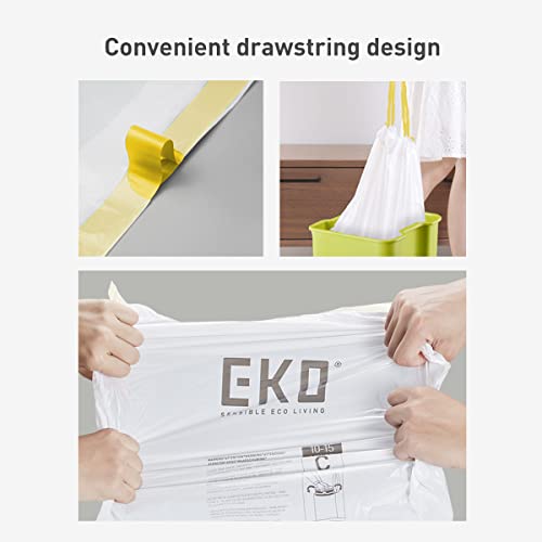EKO 21 Gallon / 50-90 Liter, Drawstring Trash Bags, Extra-Strong Unscented Garbage Bags, Easy-Dispense Roll for Kitchen & Household Use, Code G, White 60 Count (Pack of 4) - size: 60 Count (Pack of 4), style: 21 Gallon Bags/Code G