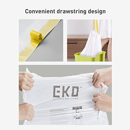 EKO 21 Gallon / 50-90 Liter, Drawstring Trash Bags, Extra-Strong Unscented Garbage Bags, Easy-Dispense Roll for Kitchen & Household Use, Code G, White 60 Count (Pack of 4) - size: 60 Count (Pack of 4), style: 21 Gallon Bags/Code G