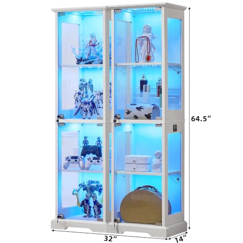 LELELINKY Farmhouse Narrow Glass Display Cabinet with Doors Set of 2 - color: White, size: 2 Pack