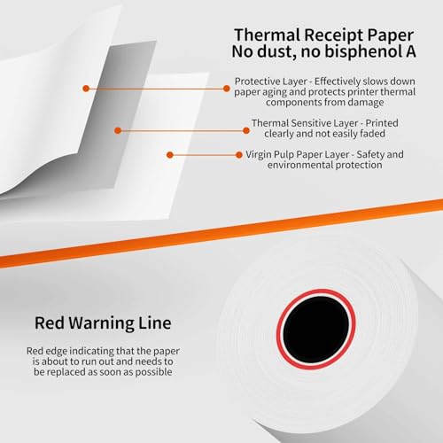 Thermal Receipt Paper Rolls, 2 1/4'' x 85' Thermal Paper, POS Cash Register Paper Roll (50 Rolls) - size: 2 1/4" x 85"