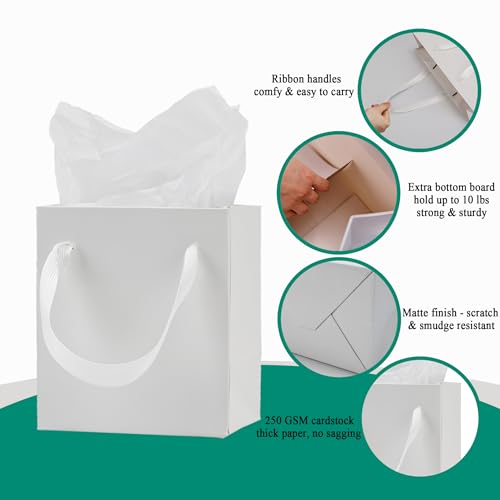 Aosric White Gift Bags with Tissue Paper, 30 Pack, 8x5x10 Inch - color: White