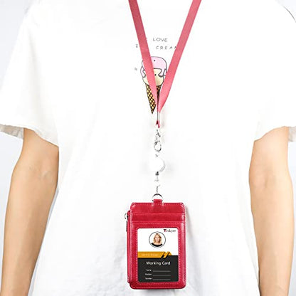 Teskyer ID Badge Holder with Retractable Lanyard, Lanyard Wallet, Wine Red - color: Wine Red #02, size: 3.1" x 4.7"