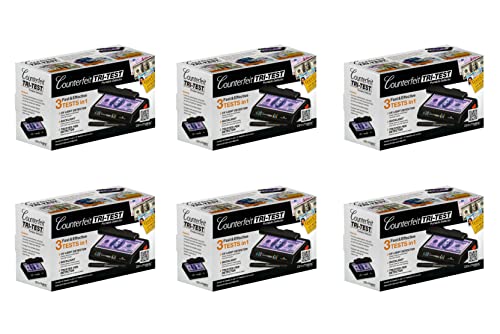Dri Mark Tri Test - Counterfeit Bill Detector Machine w/AC Adapter - 6 Pack - 3 Tests in 1 - Paper, Security Strip and Watermark Tests, Accurate Money Tester Machine with Counterfeit Detection Pen - style: 6 Tri Test
