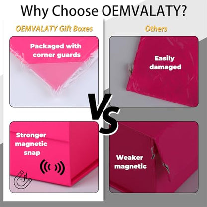 OEMVALATY Bright Pink Gift Box,6x6x3 Inches Gift Boxes with Lids for Presents with Magnetic Closure and Ribbon for Wedding,Storage,Birthday - color: 06x6x3 Inch-Bright Pink-Pack of 1