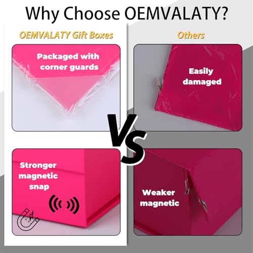 OEMVALATY Bright Pink Gift Box,8x8x4 Inches Gift Boxes with Lids for Presents with Magnetic Closure and Ribbon for Wedding,Storage,Birthday - color: 08x8x4 Inch-Bright Pink-Pack of 1