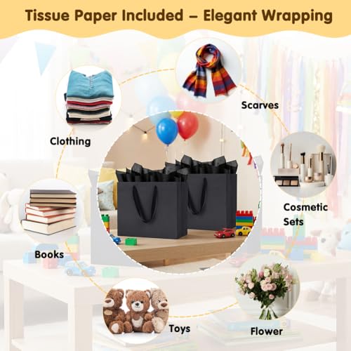Shintop 5pcs Medium Gift Bags with Tissue Paper, 11.8x3.9x9.8 in (Black) - color: M-5-Black