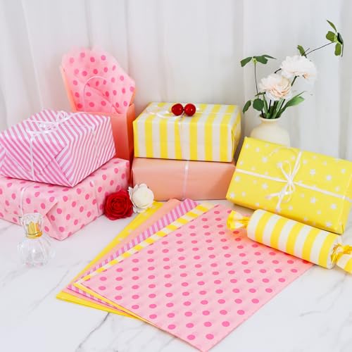 BEISHIDA 100 Sheets Yellow Pink Tissue Paper Bulk for Gift Wrapping Bags - color: yellowpink100