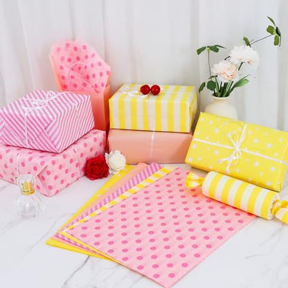BEISHIDA 100 Sheets Yellow Pink Tissue Paper Bulk for Gift Wrapping Bags - color: yellowpink100