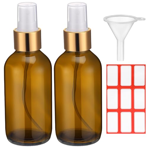 Fumete 2 Pack Glass Spray Bottles 4oz,Amber, Golden Top,Mist Bottle - color: Amber, Golden Top, style: Mist Bottle