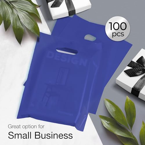 100 Indigo color Plastic Bags With Handles 9x12 Merchandise Bags - color: Indigo