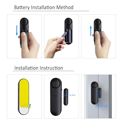 Window & Door Alarm When Opened 2-Pack for Kids Safety/Home Security, Black - color: Black
