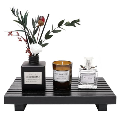 Bathroom Counter Trays Organizer Wooden Display Pedestal Kitchen Soap Dish - color: Black, size: 10x6 inch