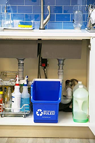 Recycling Rules! 6 Gallon Stackable Recycling Bin Container in Blue, Eco-Friendly Handy Recycle Bin with Easy-to-Carry Handle - size: 1-pack