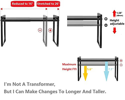 Expandable Cabinet Shelf 7.9"D Adjustable Countertop Riser Metal Rack Black - color: Black, size: 7.9"D (normal) - 1 Pack