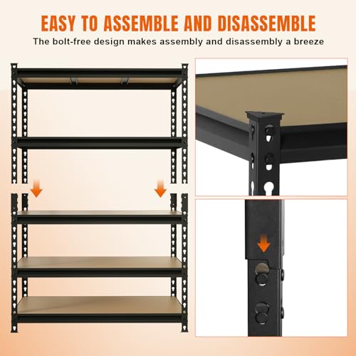Big RED Storage Shelving Unit, 5-Tier Adjustable Storage Shelves, Heavy Duty Metal Garage Shelves/Utility Rack for Kitchen, Pantry, Basement- 3,000lb Capacity, Black, 72" H x 48" W x 24" D - size: 72 "H x 48 "W x 24" D