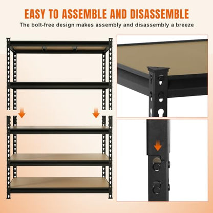 Big RED Storage Shelving Unit, 5-Tier Adjustable Storage Shelves, Heavy Duty Metal Garage Shelves/Utility Rack for Kitchen, Pantry, Basement- 3,000lb Capacity, Black, 72" H x 48" W x 24" D - size: 72 "H x 48 "W x 24" D